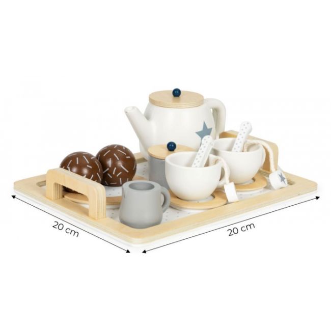 Set din lemn pentru a servi ceaiul, 17 elemente, ecotoys w10b318 edeediw10b318