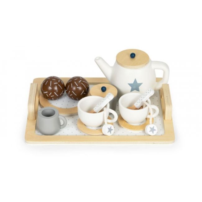 Set din lemn pentru a servi ceaiul, 17 elemente, ecotoys w10b318 edeediw10b318