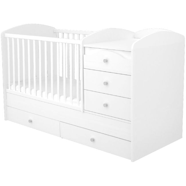 Patut copii transformabil din lemn cu 5 sertare hubners matei maxi kombi 120x70 cm alb hubpth5smmakal
