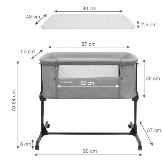 Patut cu laterala deschizabila kidwell snuzzy - light grey edeedilodosnu01a1