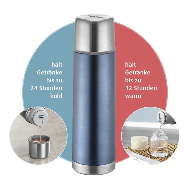 Sticla termos din otel inoxidabil vidat cu capac Colour, 450 ml, gri, Reer 90501