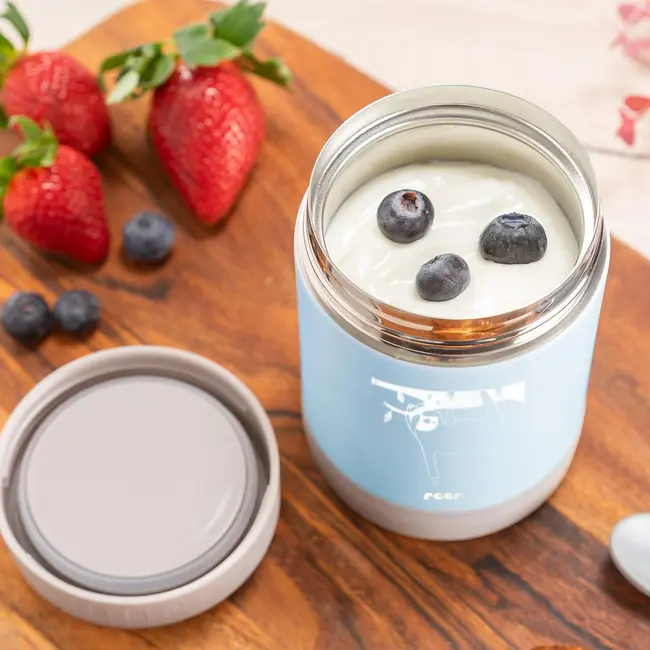 Cutie termica pentru mancare, otel inoxidabil vidat, 300 ml, albastra, Reer ColourDesign 90423