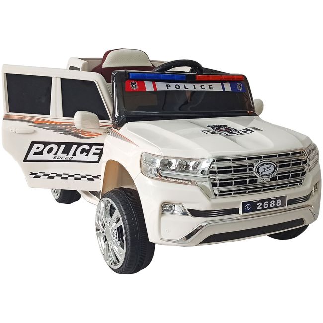 Masinuta electrica chipolino suv police patrol cu scaun din piele white hubeljppl0231w