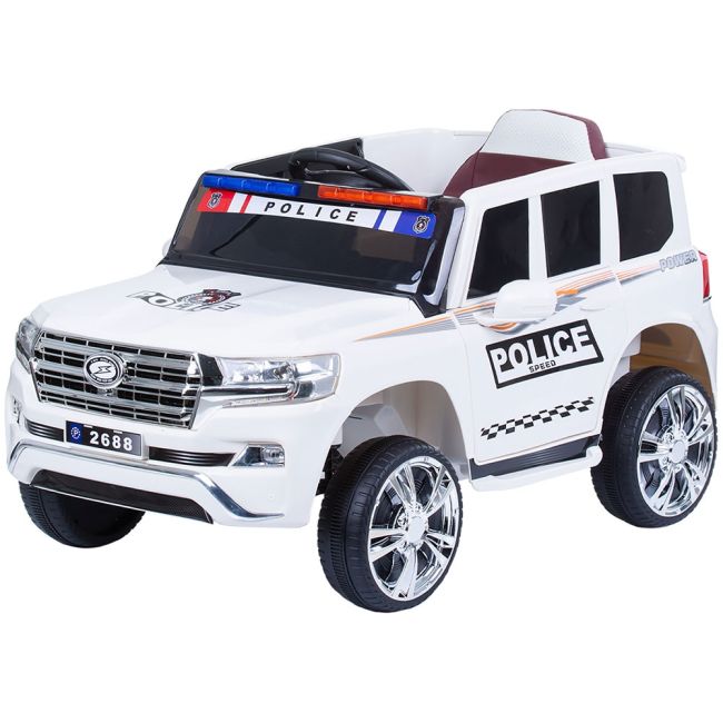 Masinuta electrica chipolino suv police patrol cu scaun din piele white hubeljppl0231w