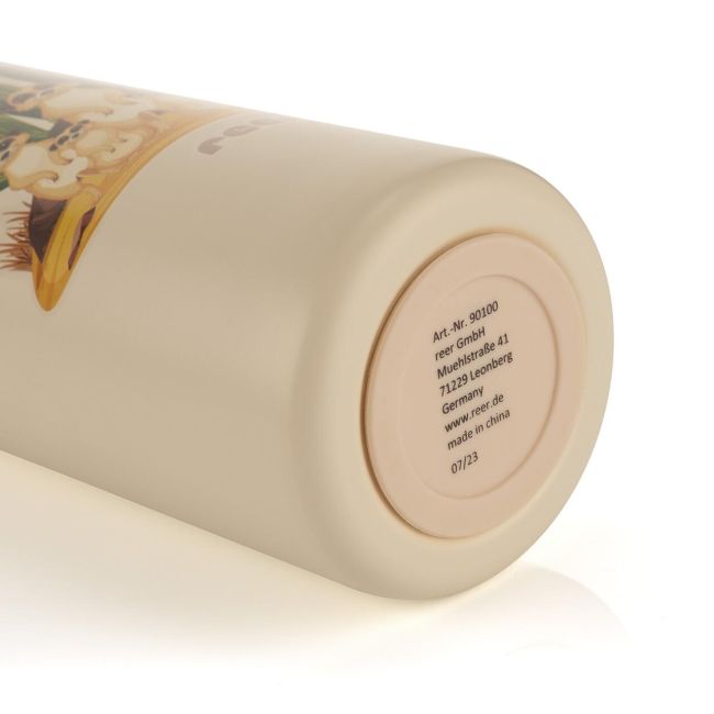 Sticla de baut cu pai din silicon pentru copii, din otel inoxidabil, 350ml, alb-crem, Reer 90100