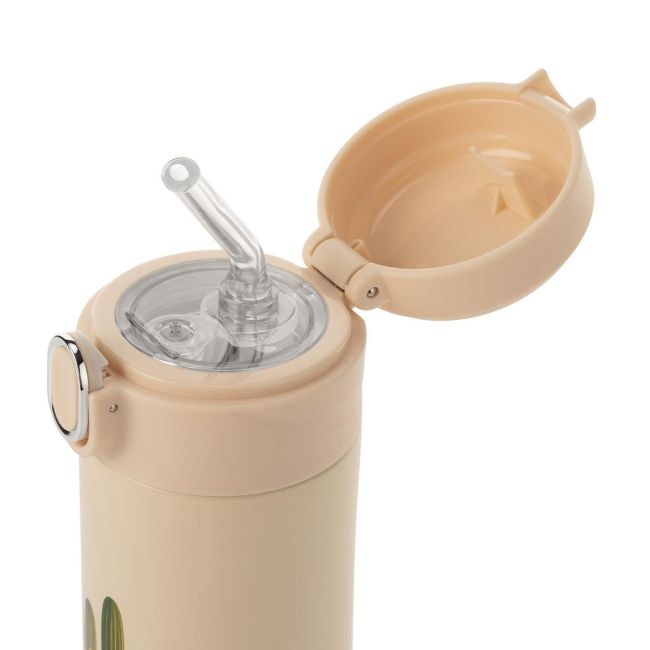 Sticla de baut cu pai din silicon pentru copii, din otel inoxidabil, 350ml, alb-crem, Reer 90100