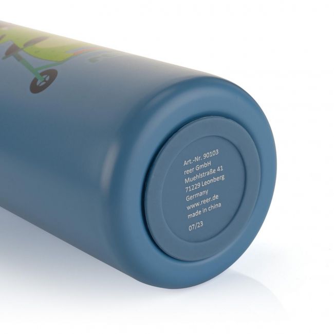 Sticla de baut cu pai din silicon pentru copii, din otel inoxidabil, 350ml, albastru, Reer 90103