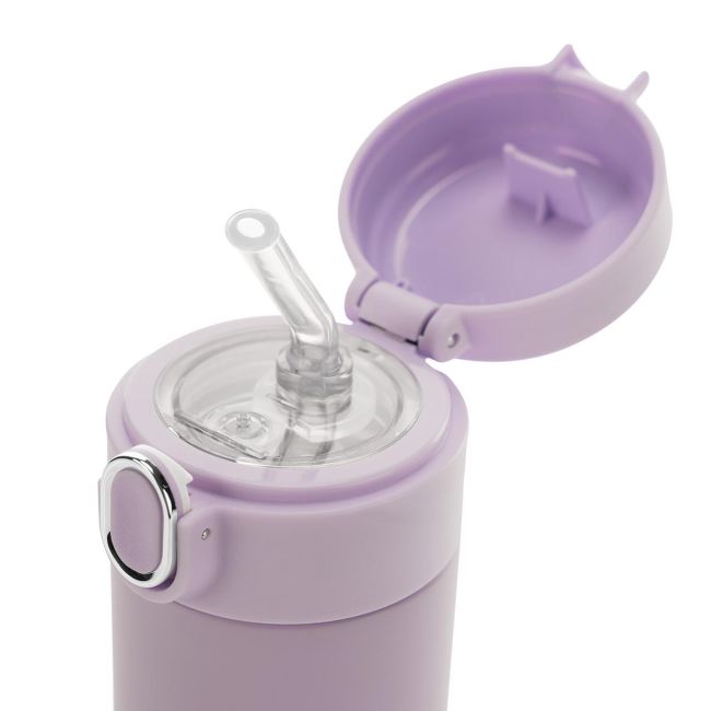 Sticla de baut cu pai din silicon pentru copii, din otel inoxidabil, 350ml, violet, Reer 90104