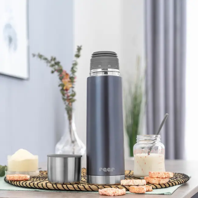 Sticla termos din otel inoxidabil vidat ColourCup, 450 ml, gri, Reer 90521
