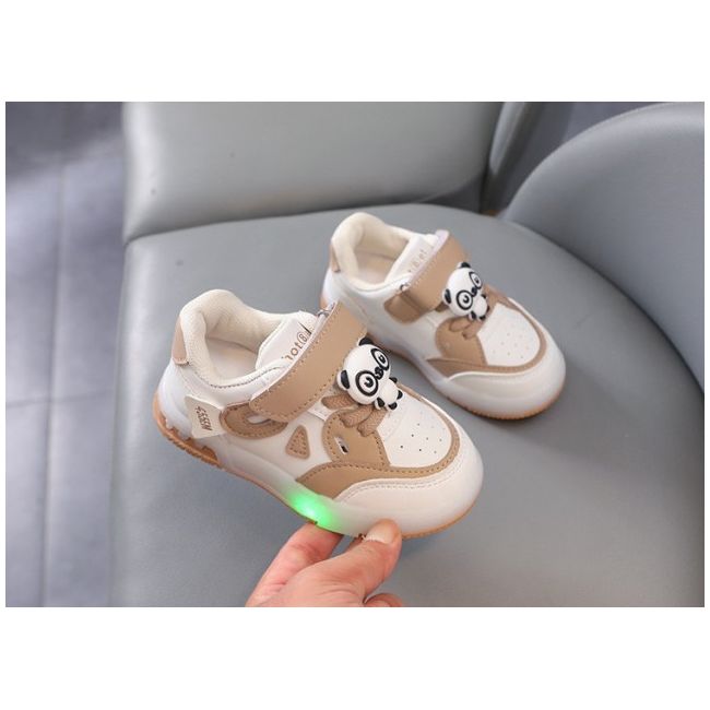 Adidasi crem cu alb cu luminite - Panda MD8001-3-c