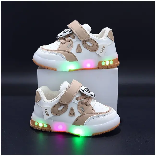 Adidasi crem cu alb cu luminite - Panda MD8001-3-c