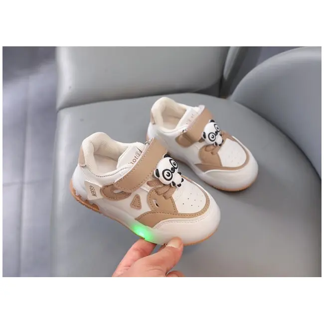 Adidasi crem cu alb cu luminite - Panda MD8001-3-c