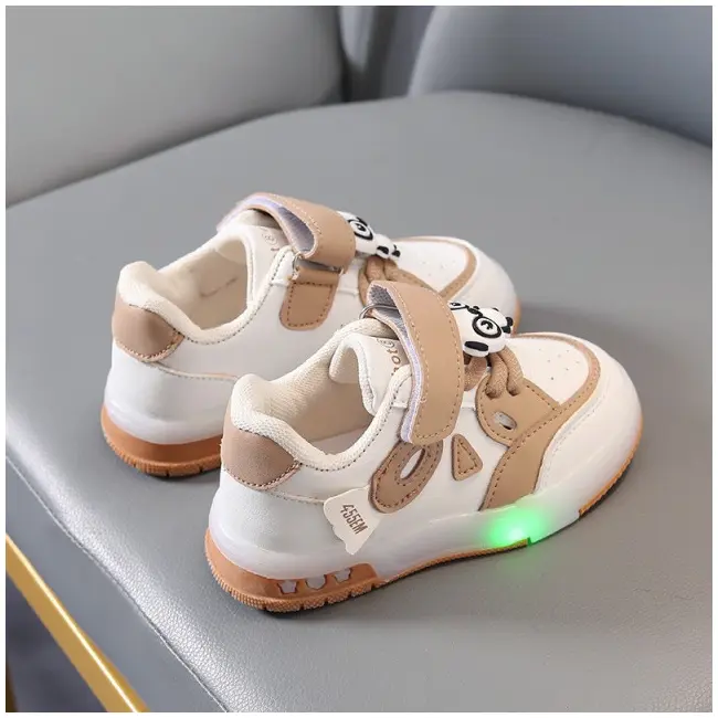 Adidasi crem cu alb cu luminite - Panda MD8001-3-c