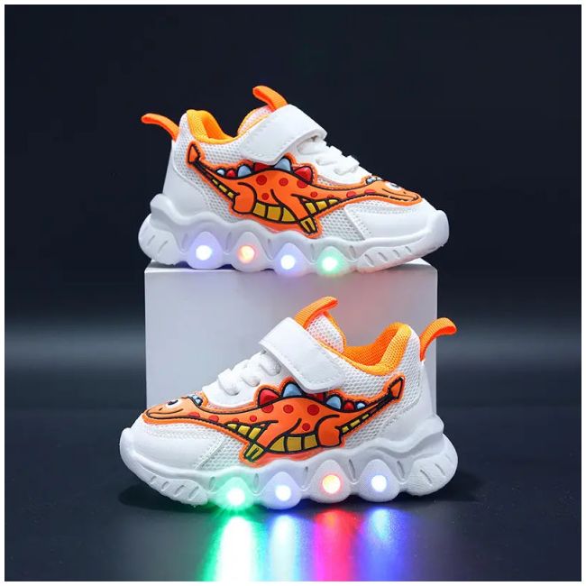 Adidasi cu luminite pentru baietei - Orange dino ADKL-1-1-c
