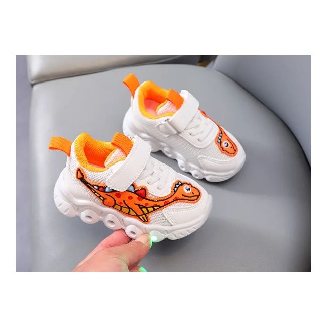 Adidasi cu luminite pentru baietei - Orange dino ADKL-1-1-c