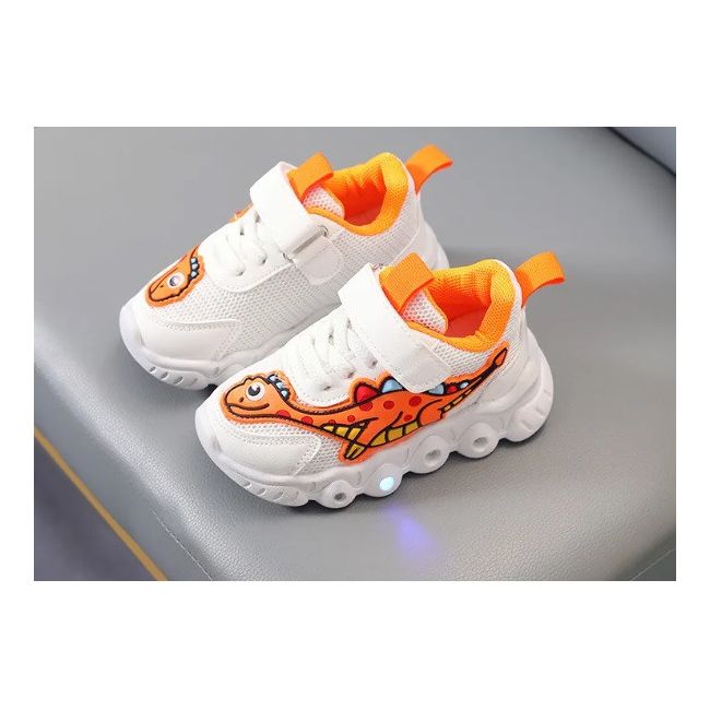 Adidasi cu luminite pentru baietei - Orange dino ADKL-1-1-c