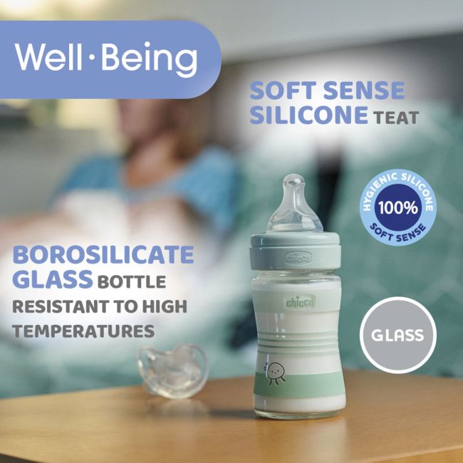 Biberon sticla Chicco WellBeing, tetina s., flux normal, 150ml, unisex, 0luni+ CHC2871130-7