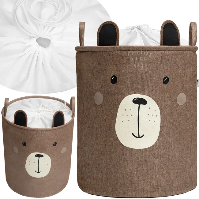 Cos Pliabil Pentru Depozitare Jucarii cu Snur pentru Inchidere, PREMIUM XL, 63 l, Impermeabil, SIPO, Brown Bear EKDXB05