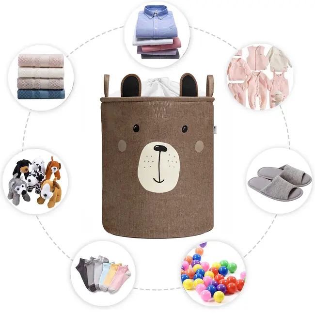 Cos Pliabil Pentru Depozitare Jucarii cu Snur pentru Inchidere, PREMIUM XL, 63 l, Impermeabil, SIPO, Brown Bear EKDXB05