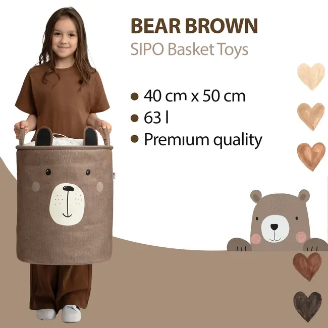 Cos Pliabil Pentru Depozitare Jucarii cu Snur pentru Inchidere, PREMIUM XL, 63 l, Impermeabil, SIPO, Brown Bear EKDXB05