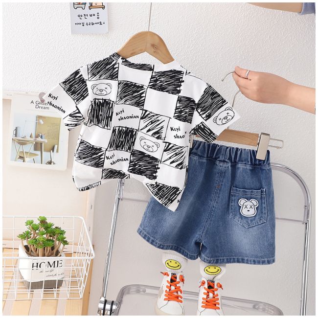 Costumas cu tricou alb si blugi pentru baietei - Bear MBXBR27-R1
