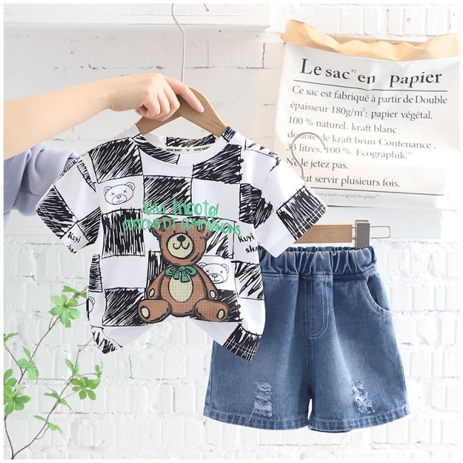 Costumas cu tricou alb si blugi pentru baietei - Bear MBXBR27-R1