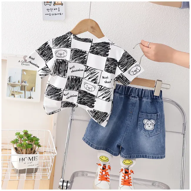 Costumas cu tricou alb si blugi pentru baietei - Bear MBXBR27-R1