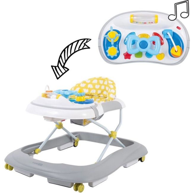 Premergator, FreeON, Little Driver, Pliabil, Cu sunete si lumini, Inaltime reglabila in 3 pozitii, 6 luni+, Gri/Galben BYN38244