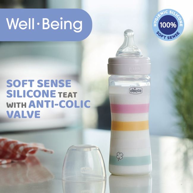 Biberon Chicco WellBeing PP, tetina s., flux mediu, 250ml, orange, 2luni+ CHC2862331-7