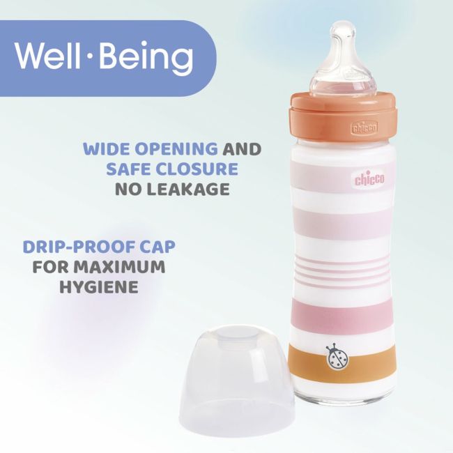 Biberon sticla Chicco WellBeing, tetina s., flux mediu, 240ml, unisex, 0luni+ CHC2872131-7