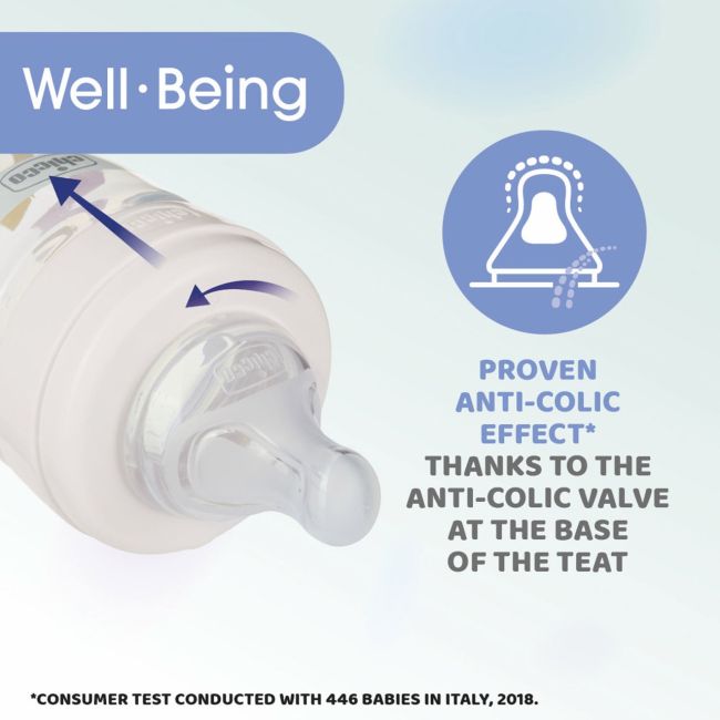 Biberon sticla Chicco WellBeing, tetina s., flux mediu, 240ml, unisex, 0luni+ CHC2872131-7