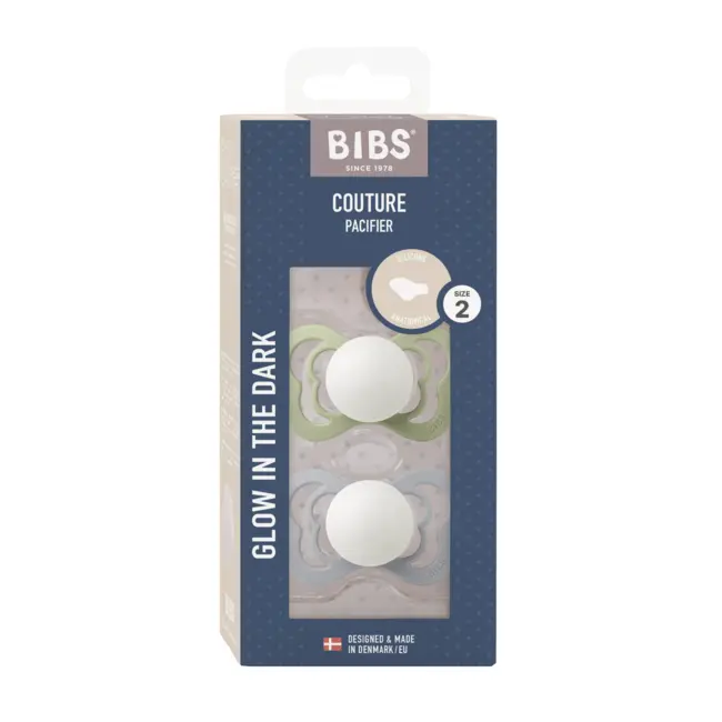 Bibs - set 2 suzete fosforencente couture glow  silicon, tetina anatomica, 6 luni + bbbsetcoutureglow2