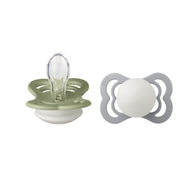 Bibs - set 2 suzete supreme fosforescente glow silicon, tetina simetrica, 0 luni + bbbsetsupremesiliconeglow1