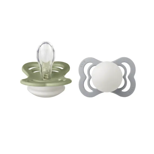Bibs - set 2 suzete supreme fosforescente glow silicon, tetina simetrica, 0 luni + bbbsetsupremesiliconeglow1