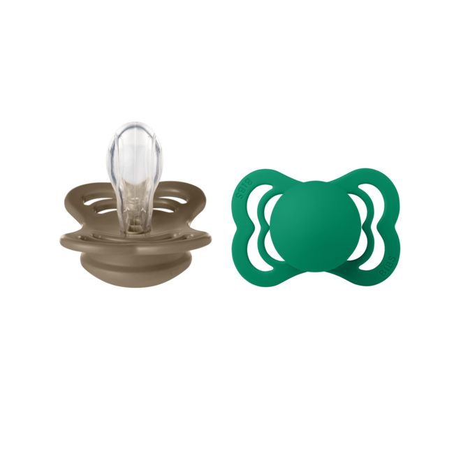 Bibs - set 2 suzete supreme silicon, tetina simetrica, 0 luni +-dark oak/evergreen bbb160399