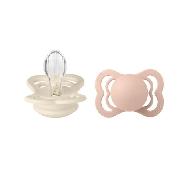 Bibs - set 2 suzete supreme silicon, tetina simetrica, 0 luni +-ivory/blush bbb160221