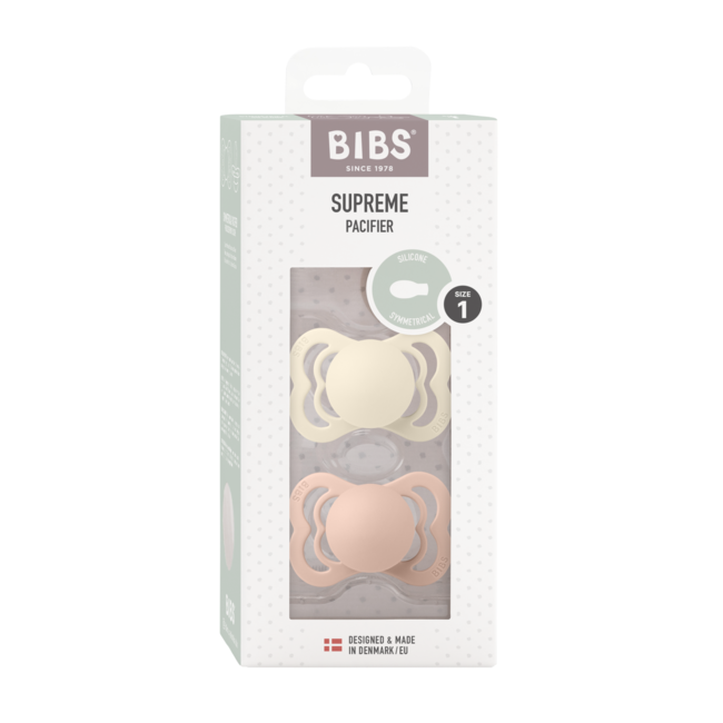 Bibs - set 2 suzete supreme silicon, tetina simetrica, 0 luni +-ivory/blush bbb160221