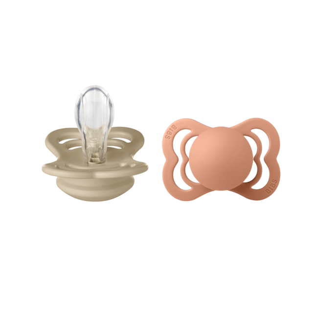 Bibs - set 2 suzete supreme silicon, tetina simetrica, 0 luni +-vanilla/peach bbb160350
