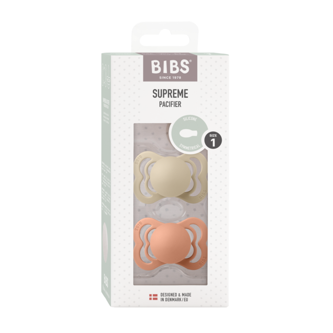 Bibs - set 2 suzete supreme silicon, tetina simetrica, 0 luni +-vanilla/peach bbb160350