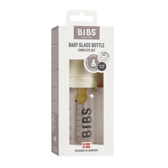 Bibs - set complet biberon din sticla anticolici, 110 ml, ivory bbb5013216