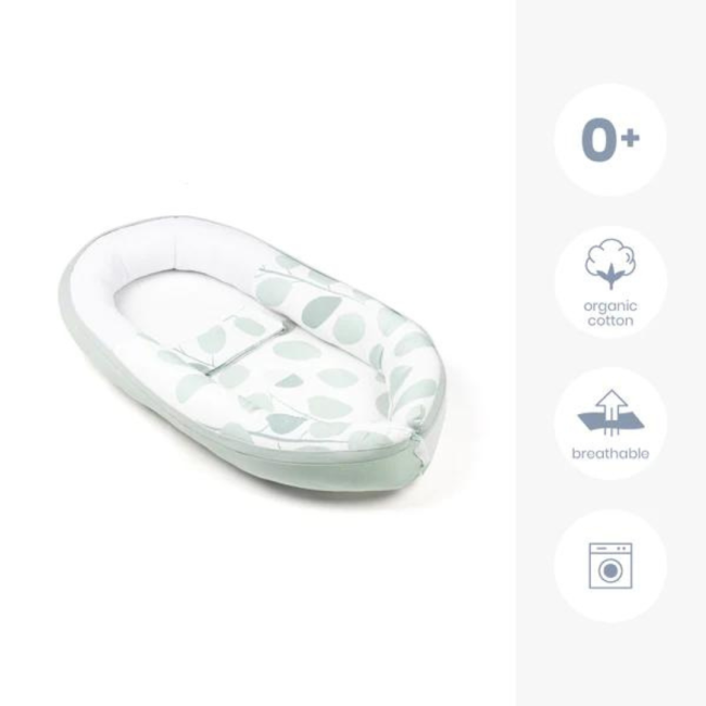 Doomoo - baby nest din bumbac organic cocoon leaves aqua green bbbco08