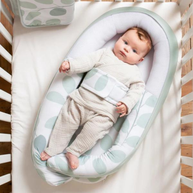 Doomoo - baby nest din bumbac organic cocoon leaves aqua green bbbco08