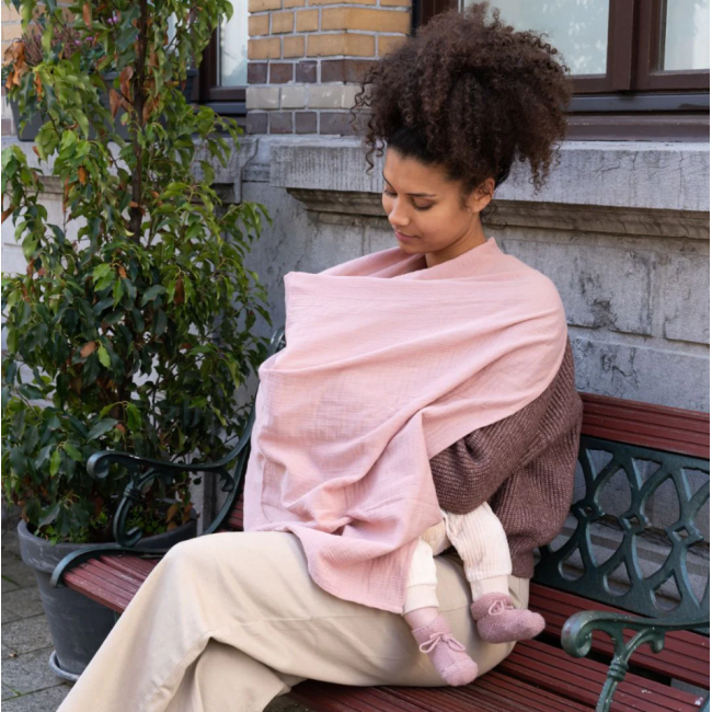Doomoo - esarfa pentru alaptat multifunctionala din bumbac organic mom’n play pink bbb37001022