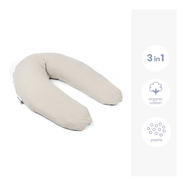 Doomoo - perna mare 3 in 1 comfy big tetra almond din bumbac organic: perna gravide, suport pentru hranire, suport pentru bebe bbb35001027