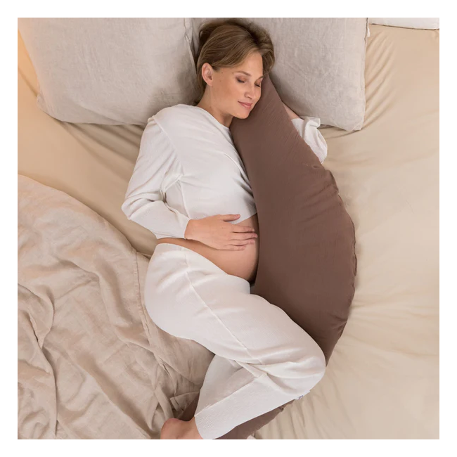Doomoo - perna mare 3 in 1 comfy big tetra chocolate din bumbac organic: perna gravide, suport pentru hranire, suport pentru bebe bbb35001028