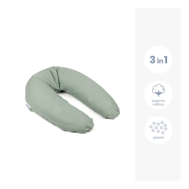 Doomoo - perna mare 3 in 1 comfy big tetra green din bumbac organic: perna gravide, suport pentru hranire, suport pentru bebe bbb35001024