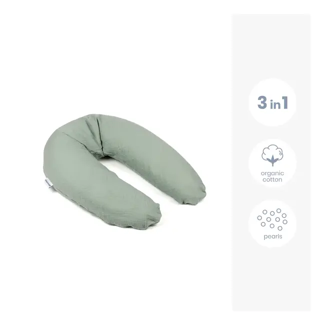 Doomoo - perna mare 3 in 1 comfy big tetra green din bumbac organic: perna gravide, suport pentru hranire, suport pentru bebe bbb35001024