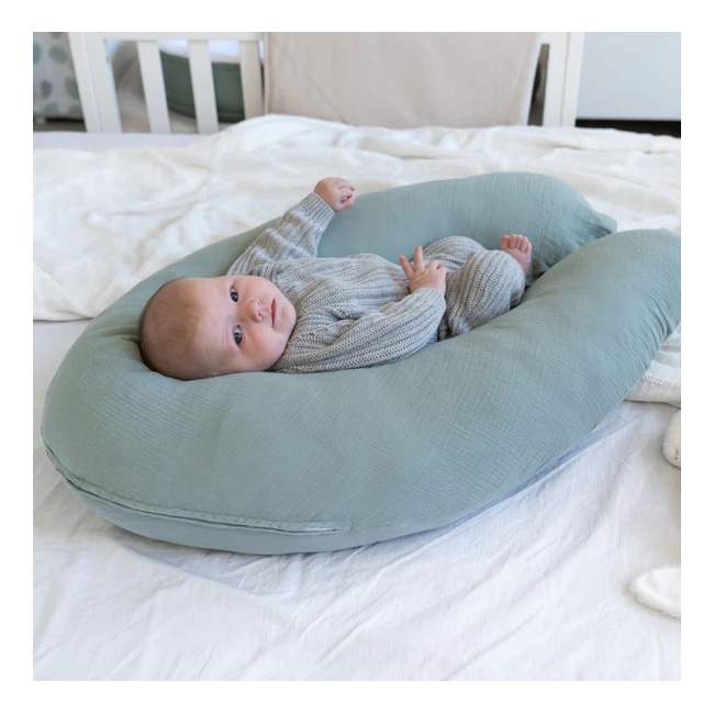 Doomoo - perna mare 3 in 1 comfy big tetra green din bumbac organic: perna gravide, suport pentru hranire, suport pentru bebe bbb35001024