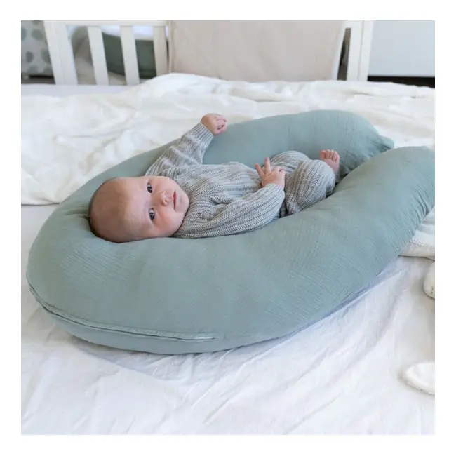 Doomoo - perna mare 3 in 1 comfy big tetra green din bumbac organic: perna gravide, suport pentru hranire, suport pentru bebe bbb35001024