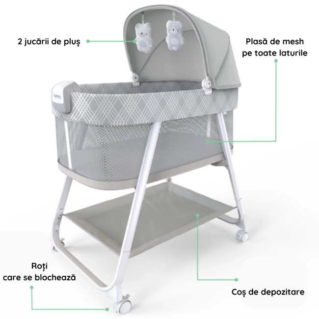 Ingenuity - patut cu  vibratii linistitoare lullanight, cu lumina de veghe si blocare la roti, gem bbb12569